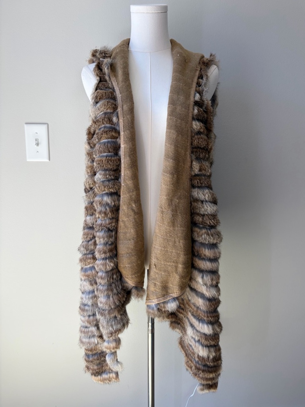 Jocelyn Rabbit Fur Hooded Open Cardigan Vest Size ML